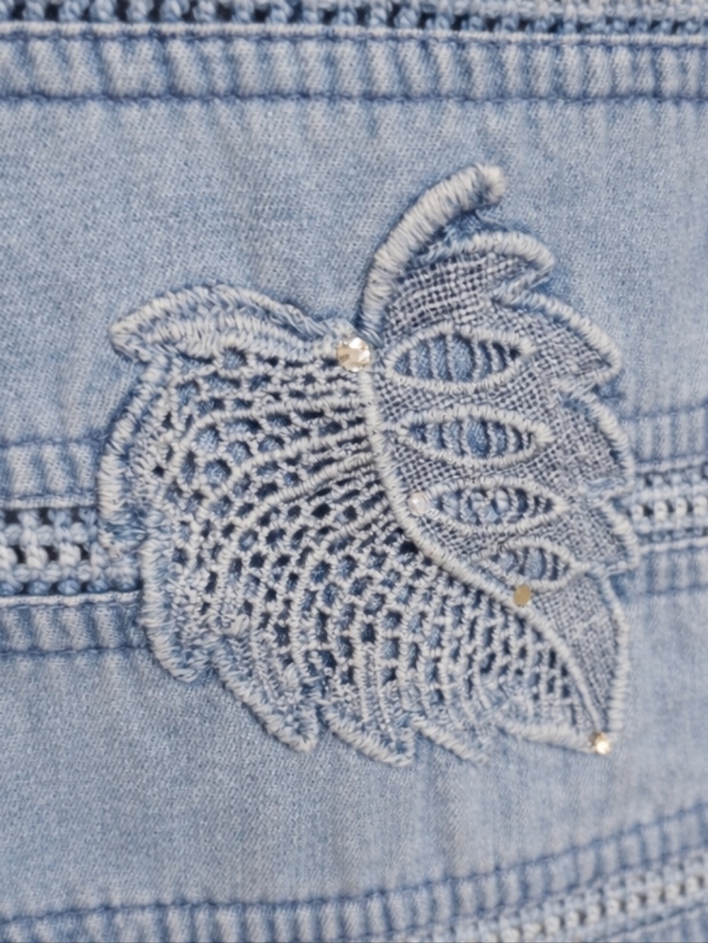 Y2K Denim Jumper Dress Coastal Cowgirl Tropical Monstera Midi Light Wash - Picture 4 of 13